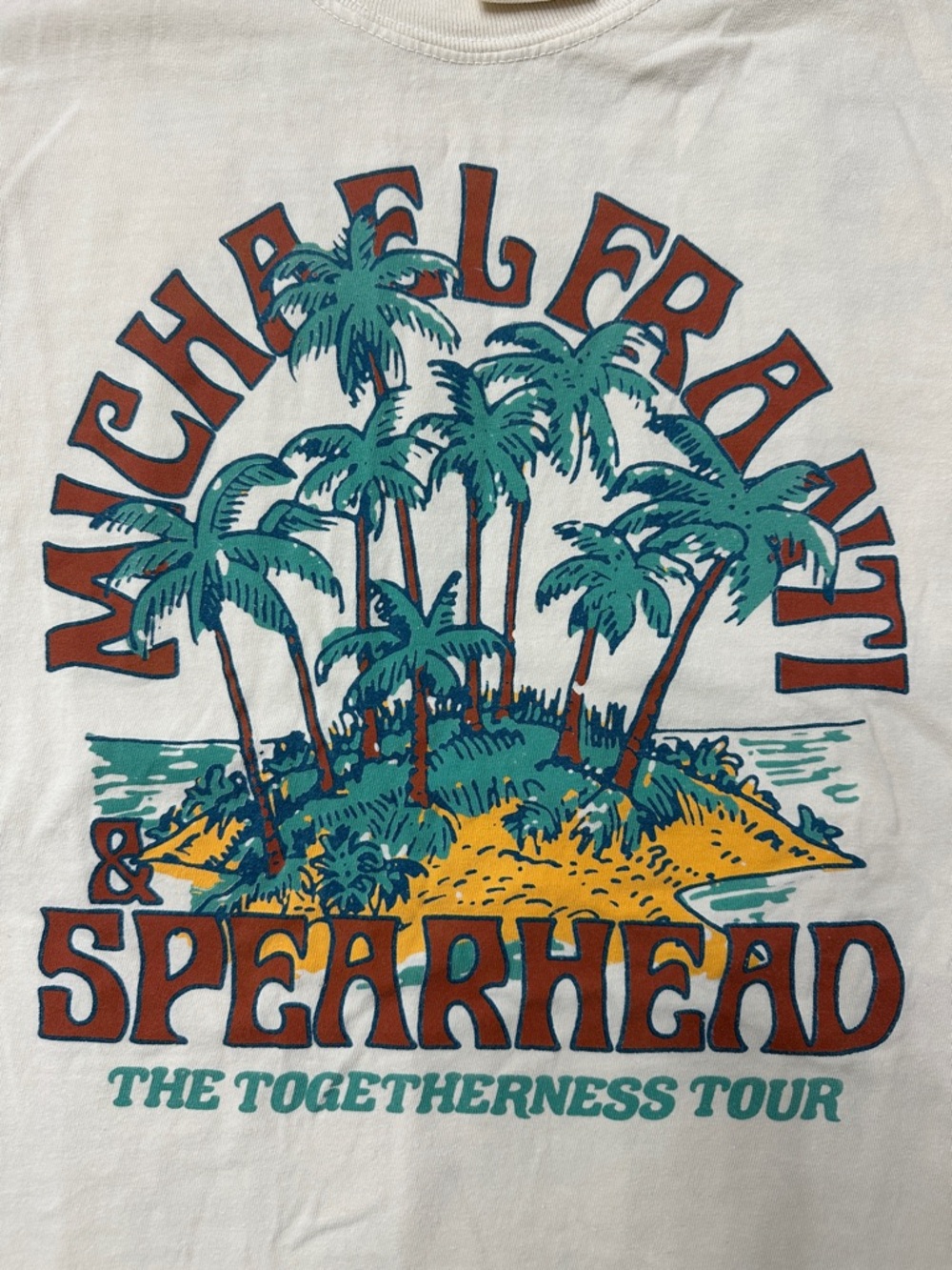 Michael Franti & Spearhead Tour Tee - Cream with Teal, Mustard & Rust Print